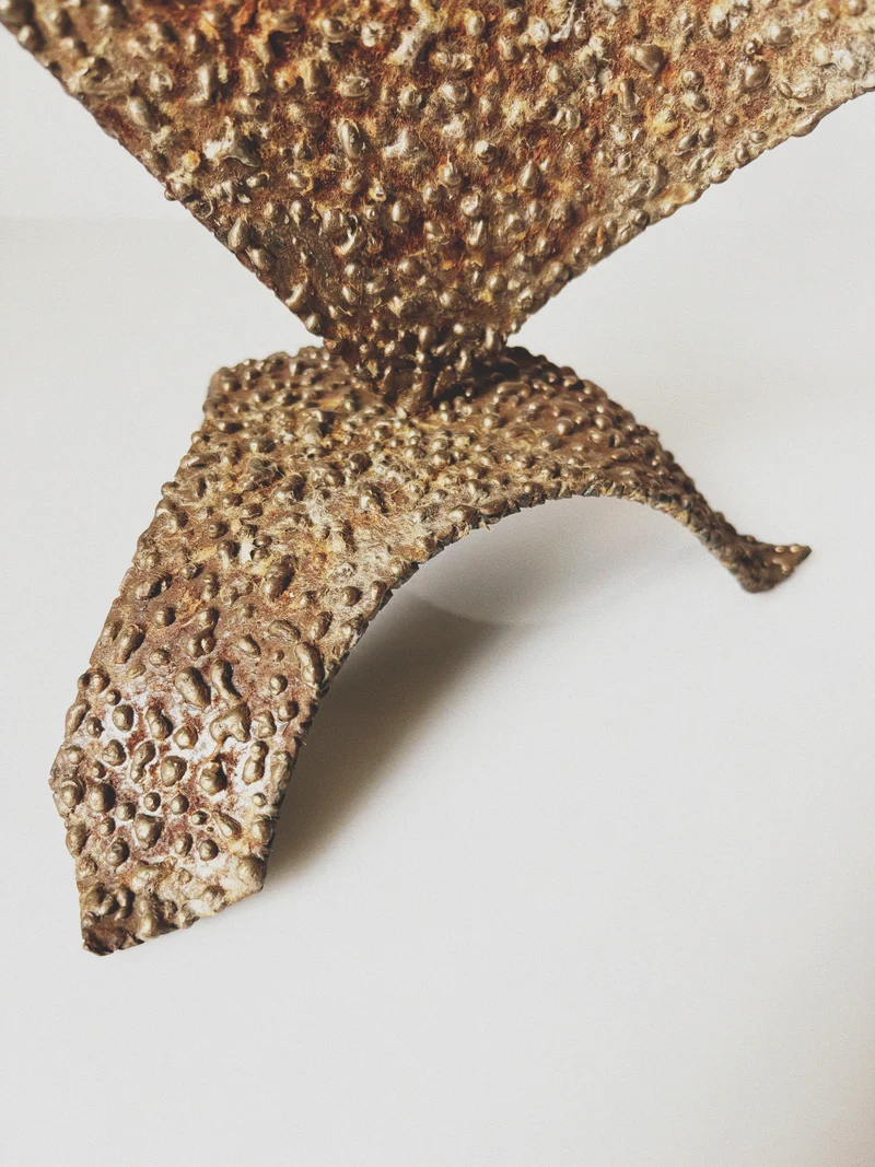 Brutalist 2 Arm Sculptural Metal Candlestick, Poland Mid Century