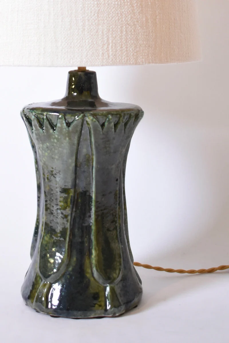 "Kasaï" Blue Green Papyrus Ceramic Table Lamp