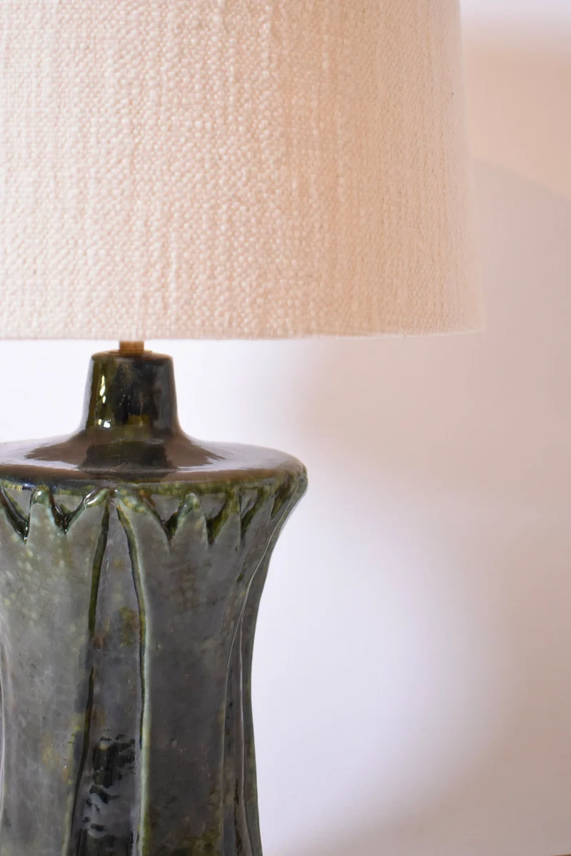 "Kasaï" Blue Green Papyrus Ceramic Table Lamp