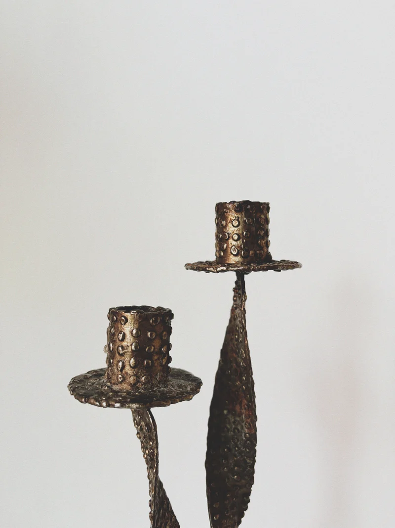 Textured Metal 2 Arm Candlestick, Poland