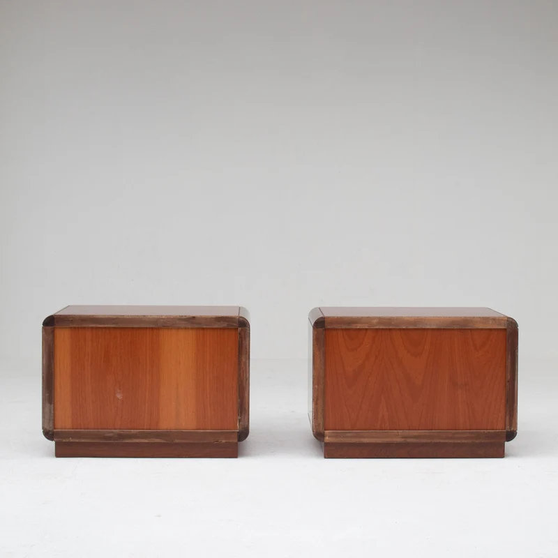 Italian Nightstands in Wood and Brass