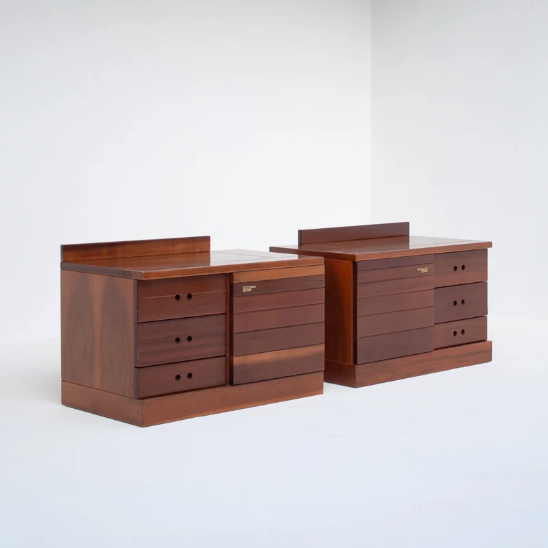Set of Nightstands in Wood and Brass