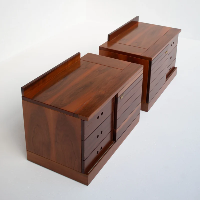 Set of Nightstands in Wood and Brass