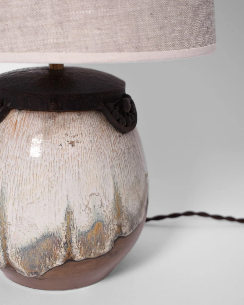 Vintage Art Deco style Iron Table Lamp in enamelled sandstone. Keramis