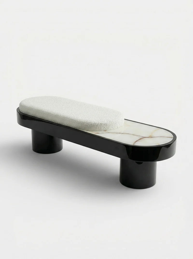 Noto Black Lacquered Wood With Shell Onyx Bench