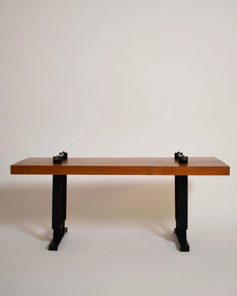 Wrought Iron and Natural Wood Coffee Table, 1950s