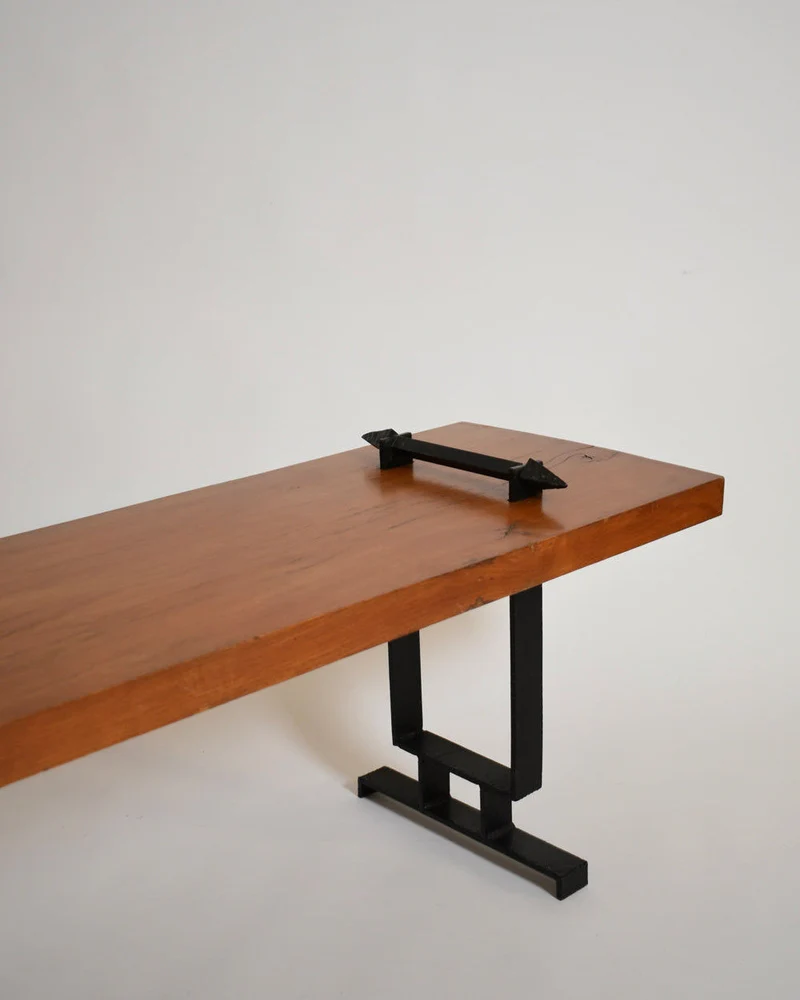 Wrought Iron and Natural Wood Coffee Table, 1950s