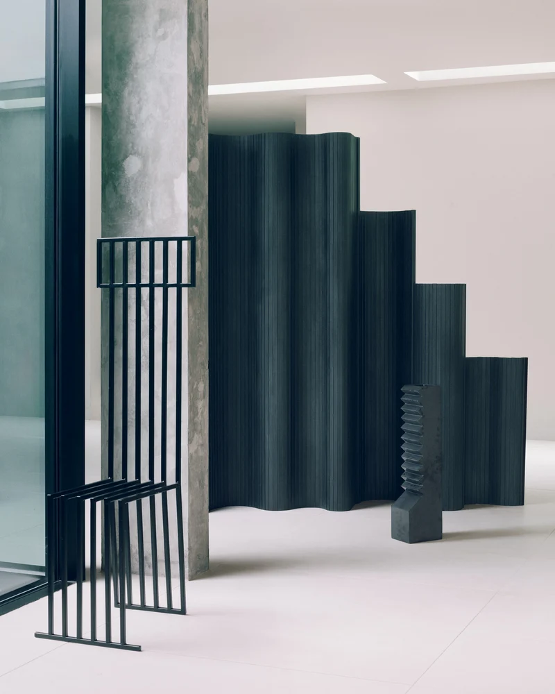 Sculptural Tambour Screen in Fumed Poplar