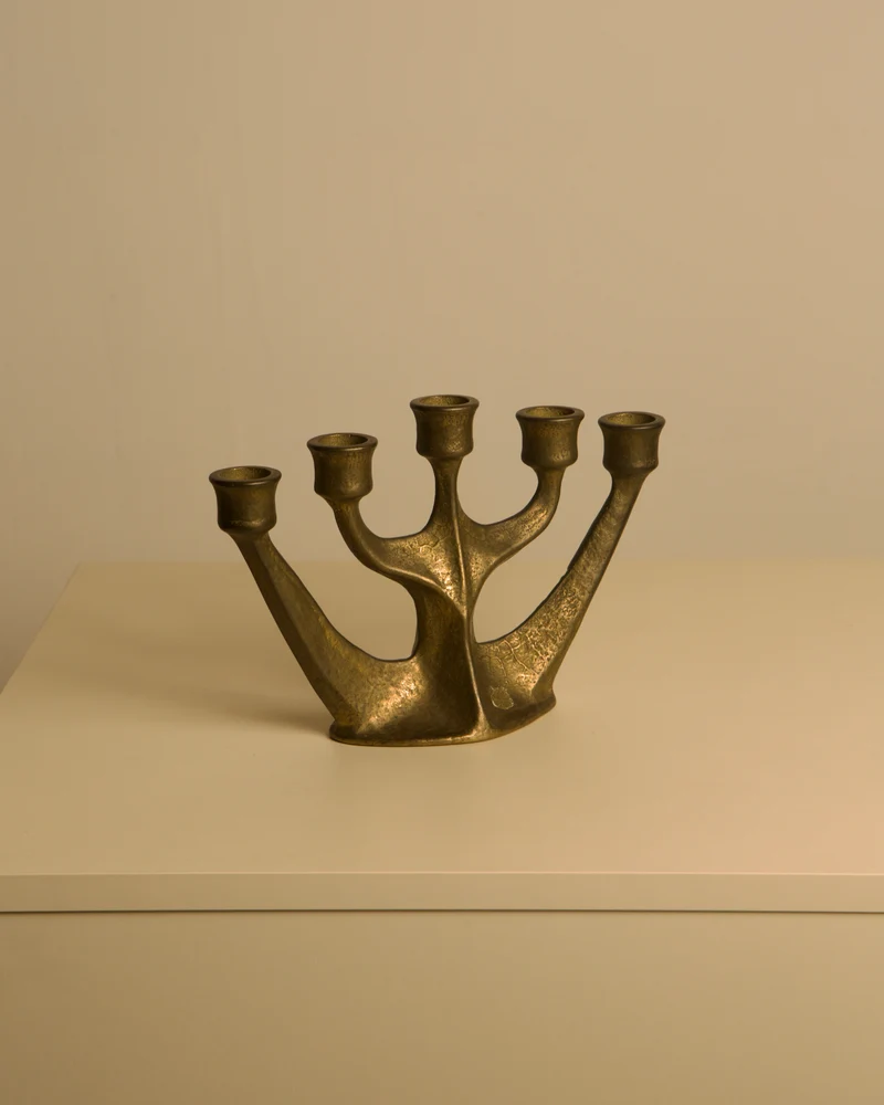 Five-branch brass candlestick by Michael Harjes, 1960s