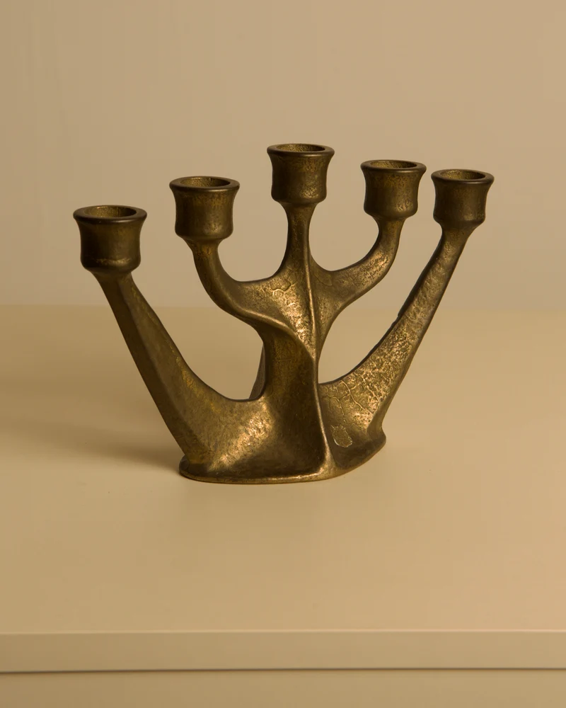 Five-branch brass candlestick by Michael Harjes, 1960s