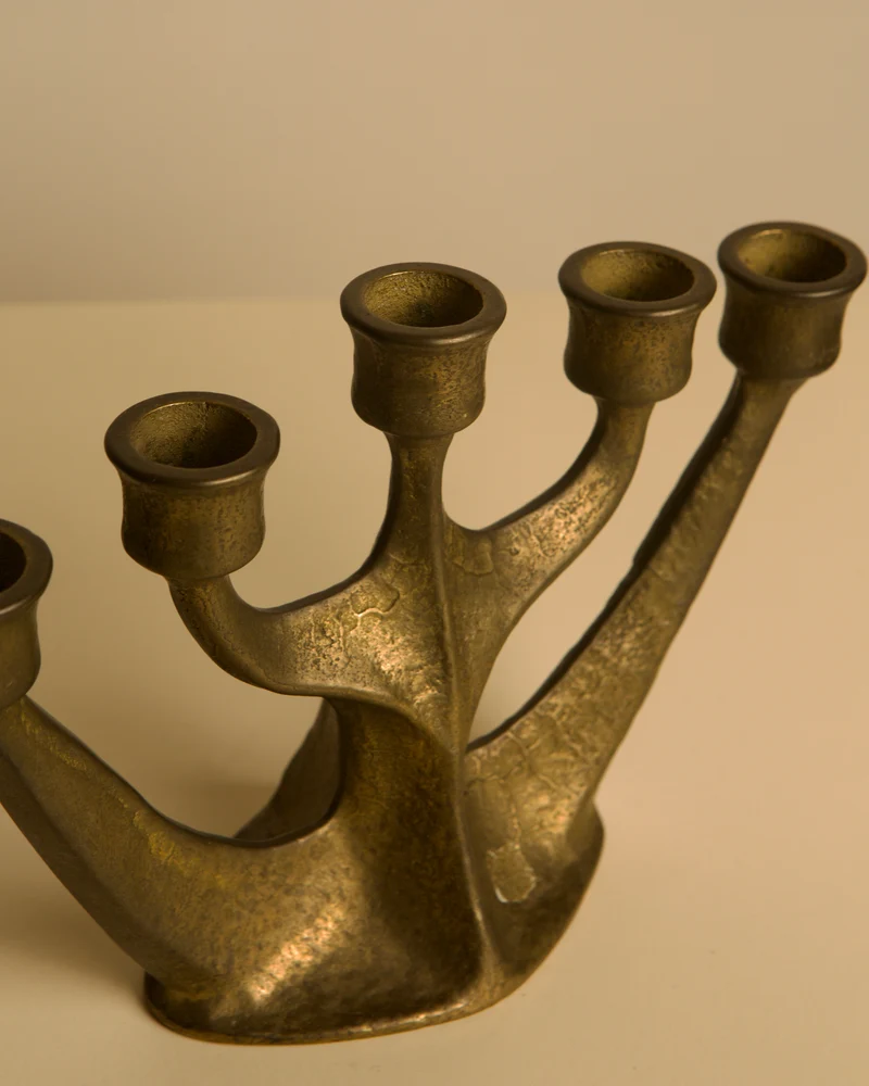 Five-branch brass candlestick by Michael Harjes, 1960s