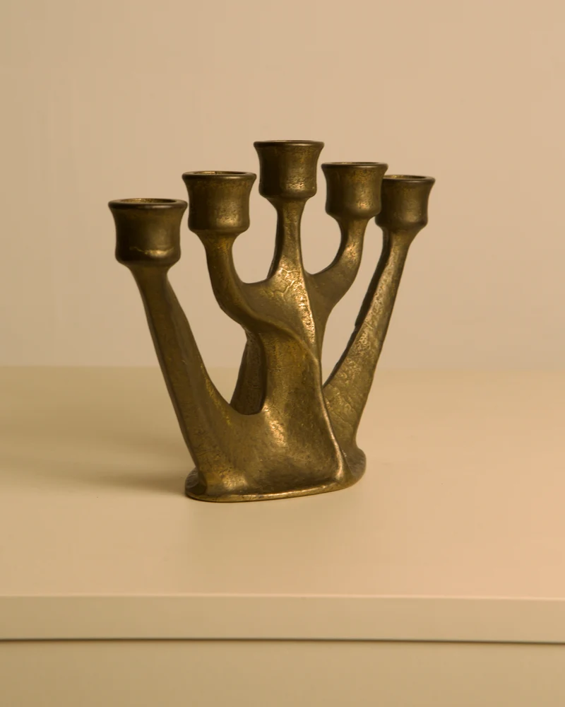 Five-branch brass candlestick by Michael Harjes, 1960s