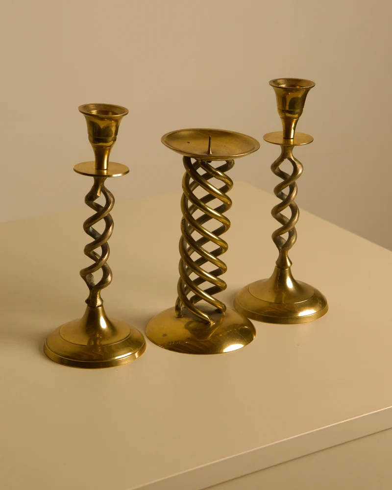 Set of 3 Italian 60's Gold Metal Candleholder