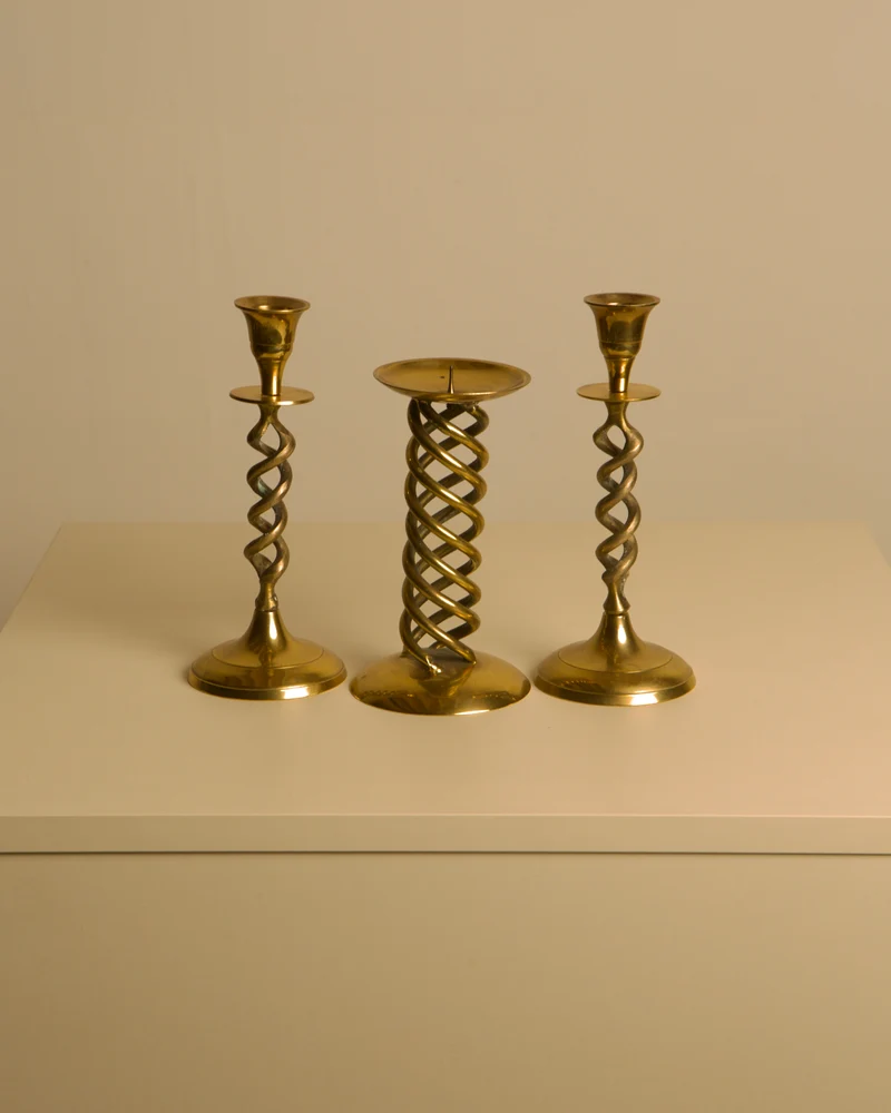 Set of 3 Italian 60's Gold Metal Candleholder