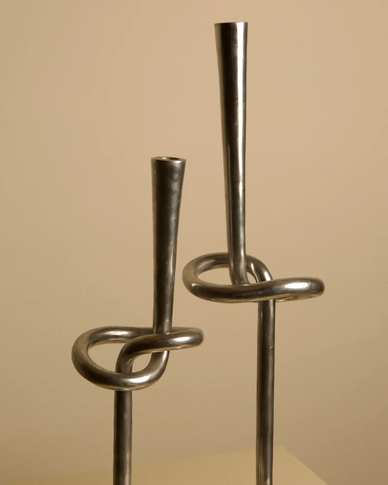 Pair of 80's Aluminum "Knot" Candleholders
