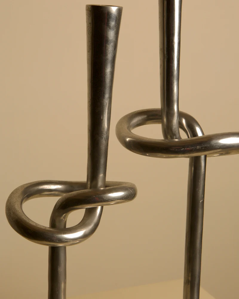 Pair of 80's Aluminum "Knot" Candleholders