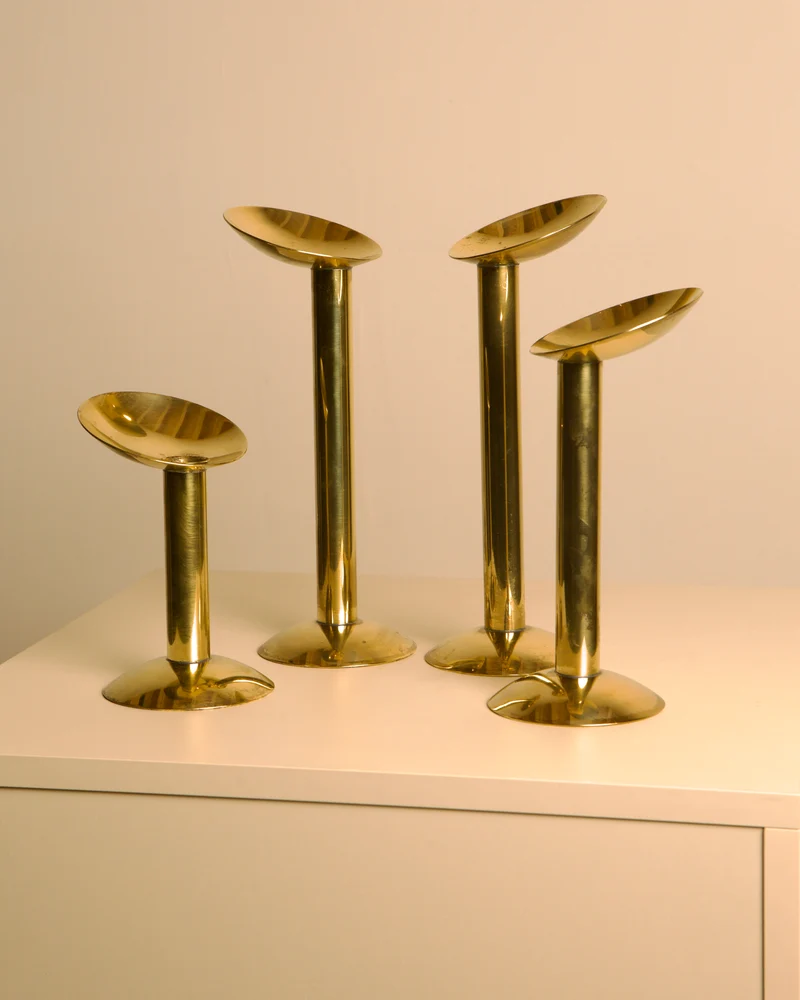 Set of 4 Danish brass candlesticks from the 1960s