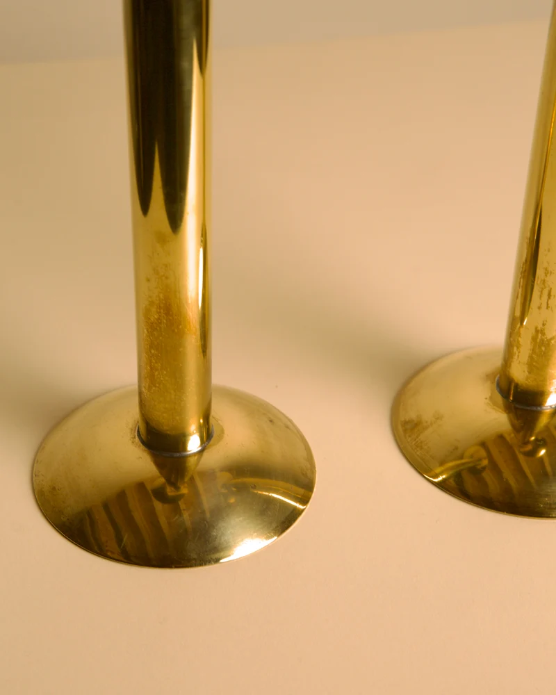 Pair of Large Danish Brass Candleholders 1960s