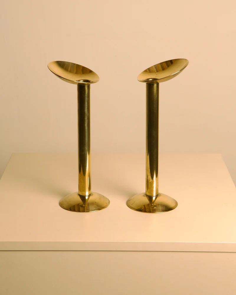 Pair of Large Danish Brass Candleholders 1960s