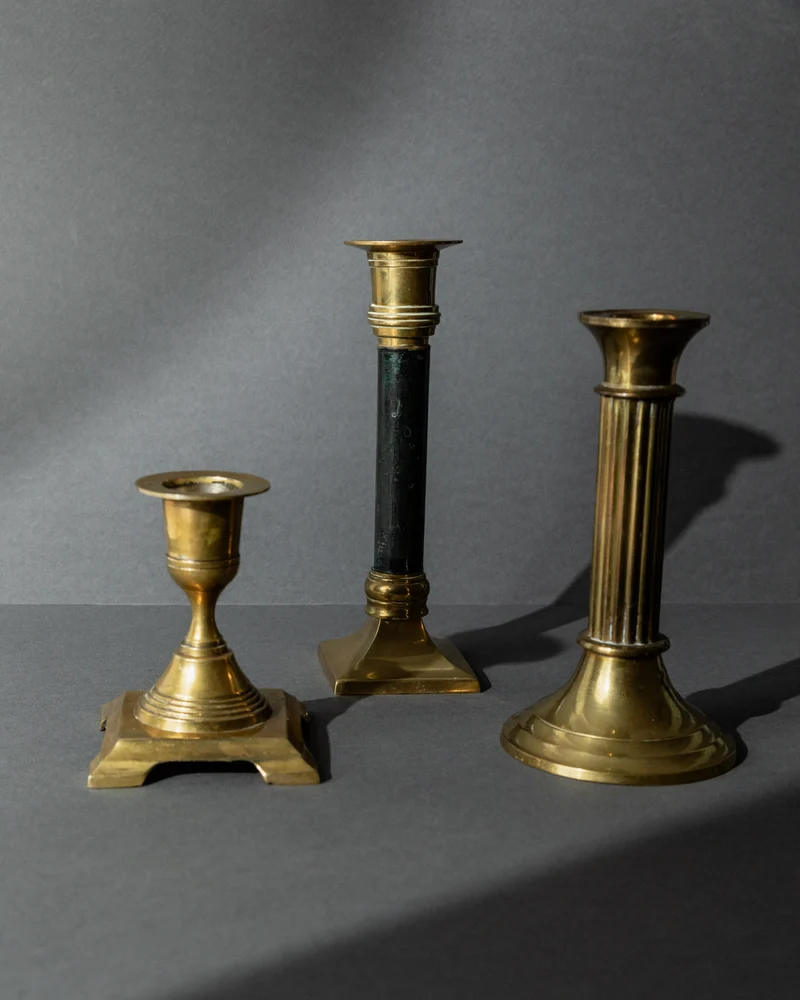Vintage 1940s Brass Candleholders Set of 3