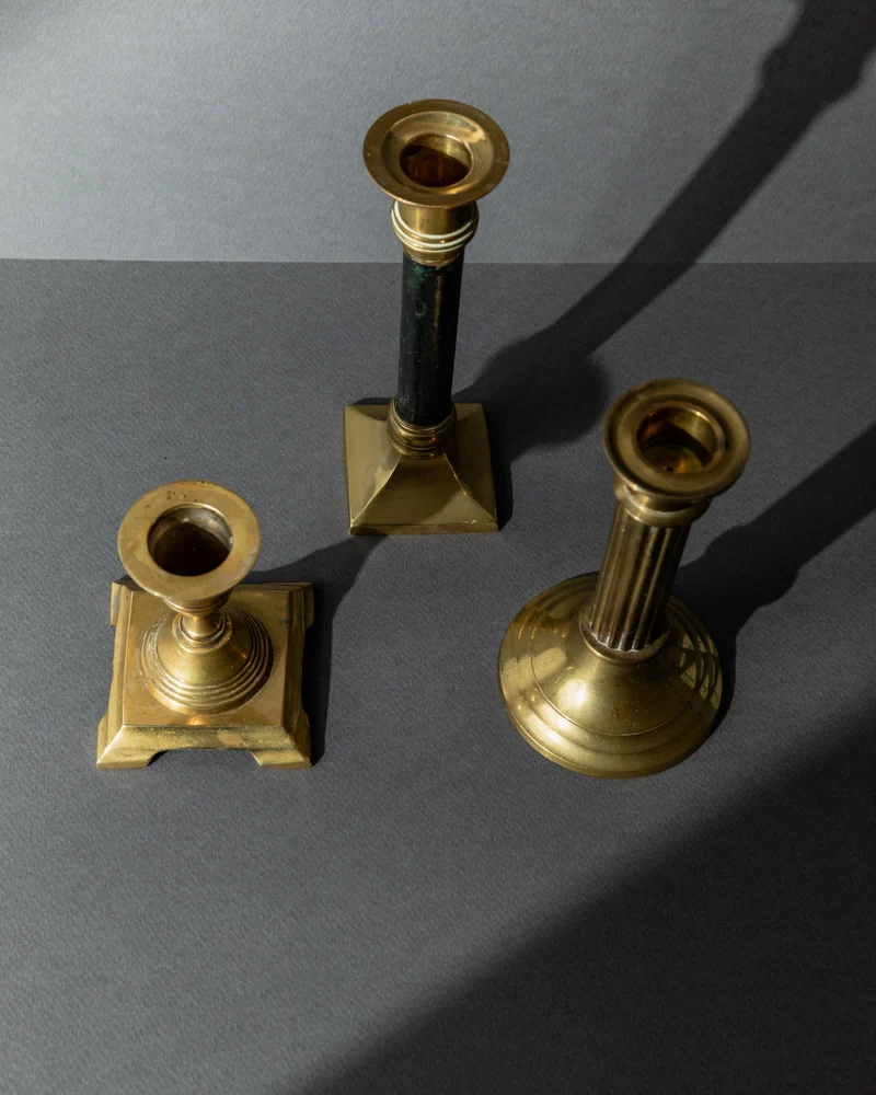 Vintage 1940s Brass Candleholders Set of 3