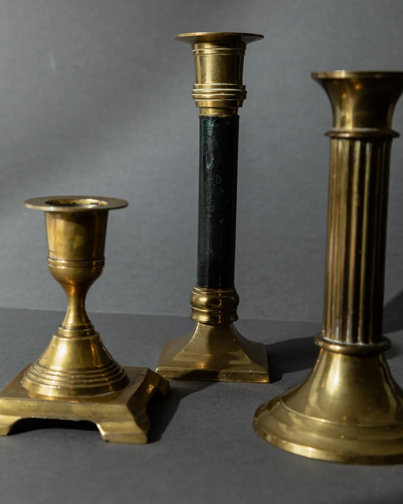 Vintage 1940s Brass Candleholders Set of 3