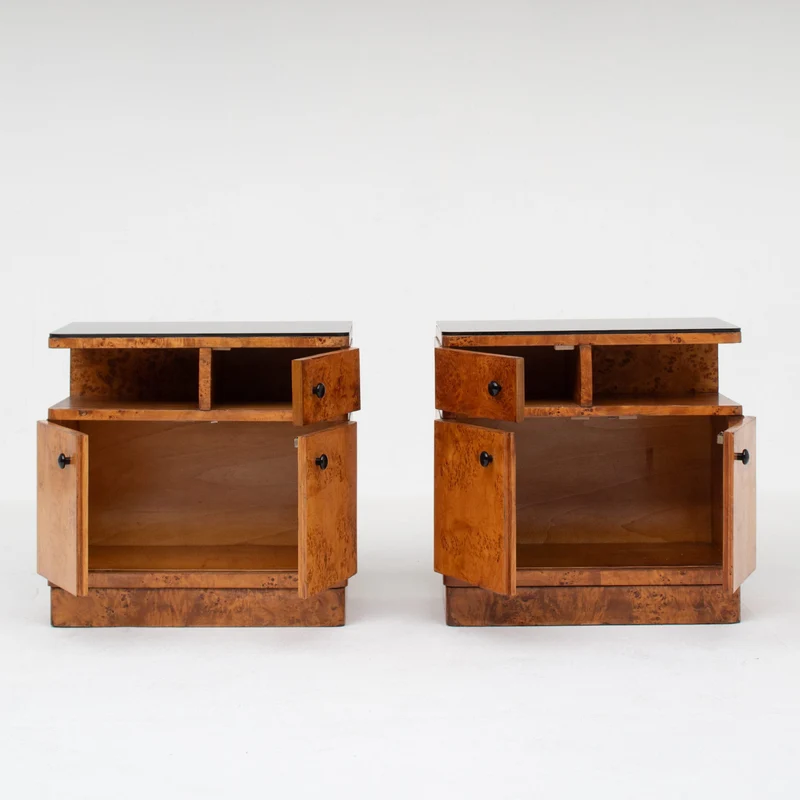 Pair of Art Deco Nightstands in Burlwood