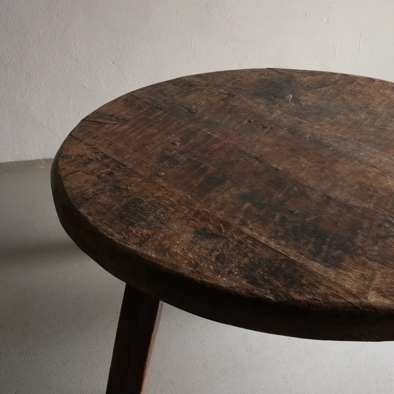 Brutalist Oak Round Coffee Table | Belgium | 1950s