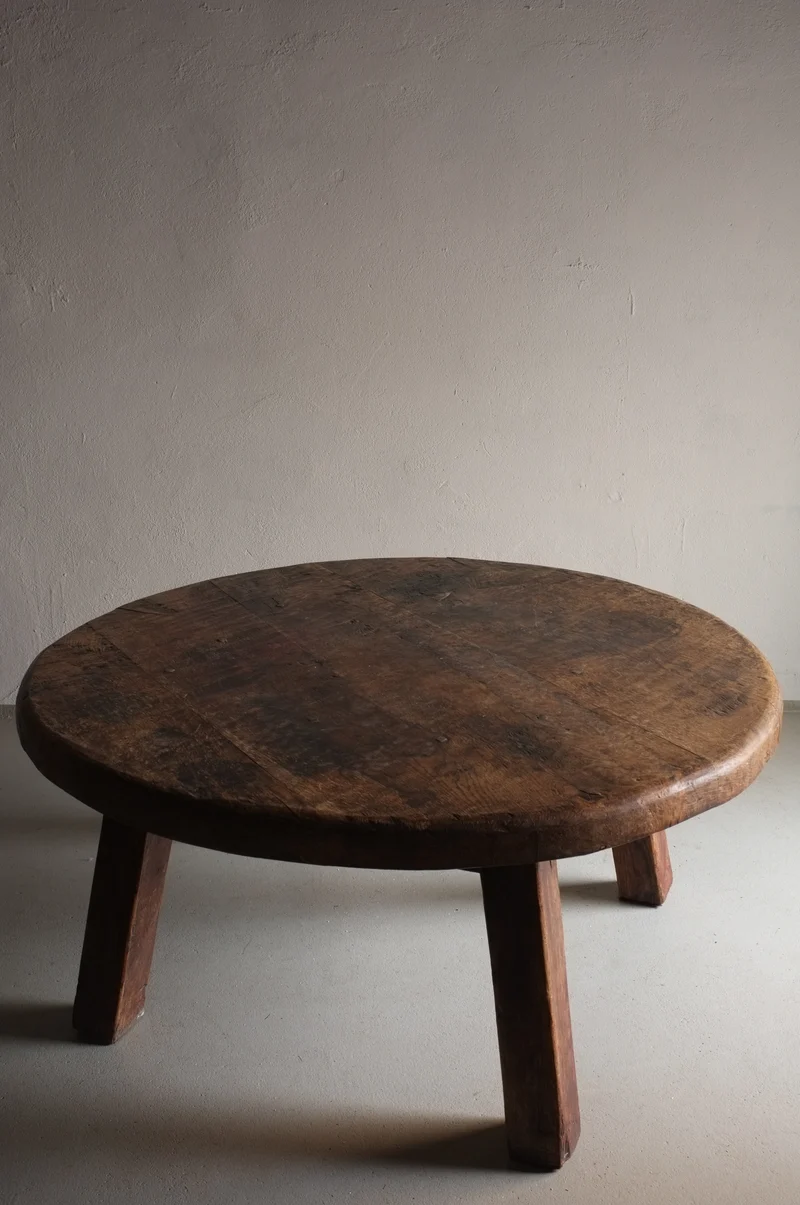 Brutalist Oak Round Coffee Table | Belgium | 1950s