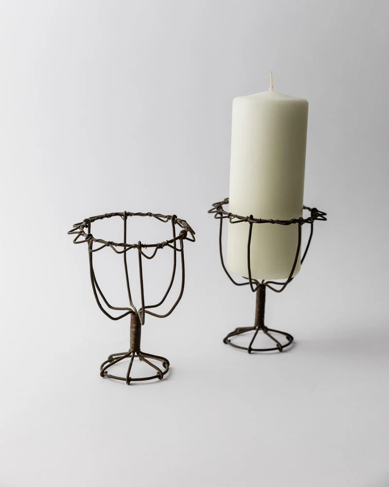 Antique 1850s Iron Wire Candleholder Set of 2