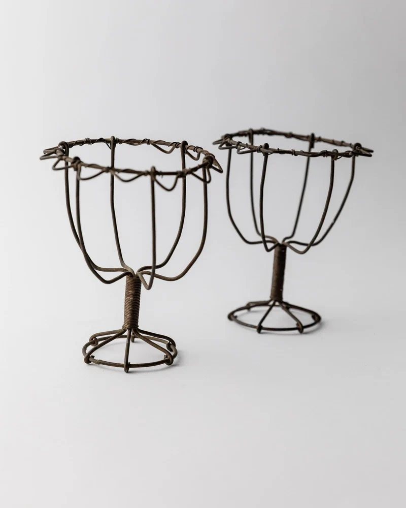 Antique 1850s Iron Wire Candleholder Set of 2