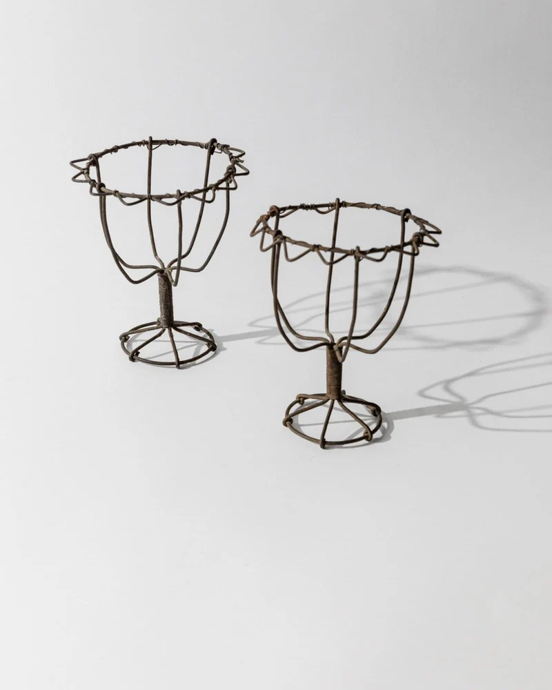 Antique 1850s Iron Wire Candleholder Set of 2