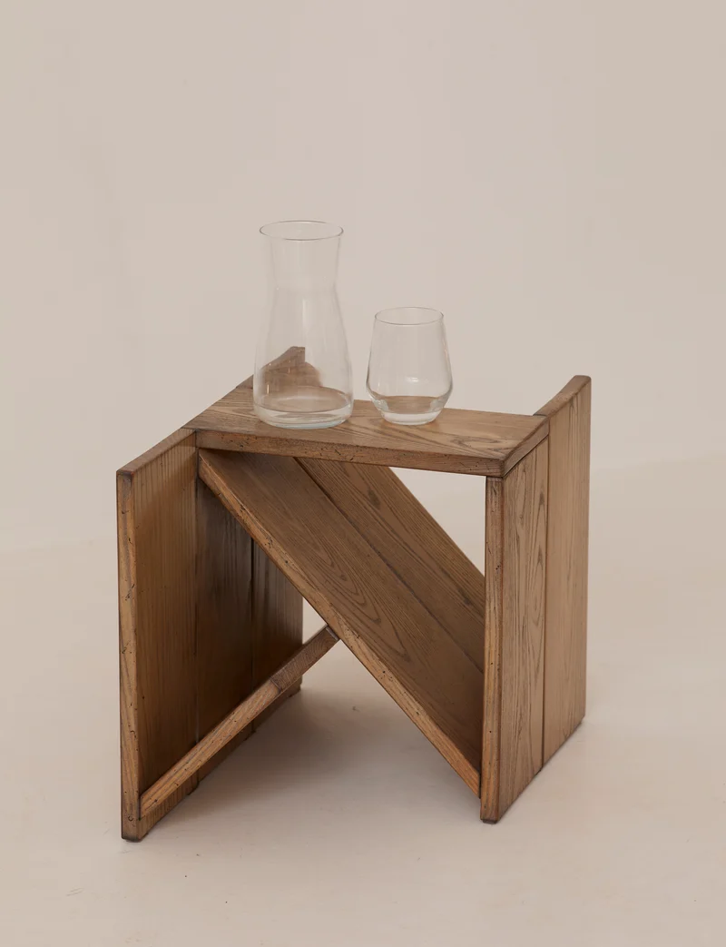 Vintage Side Table / Magazine Rack in Elm Wood by Alain Ladroit for Maison Regain C. 1980