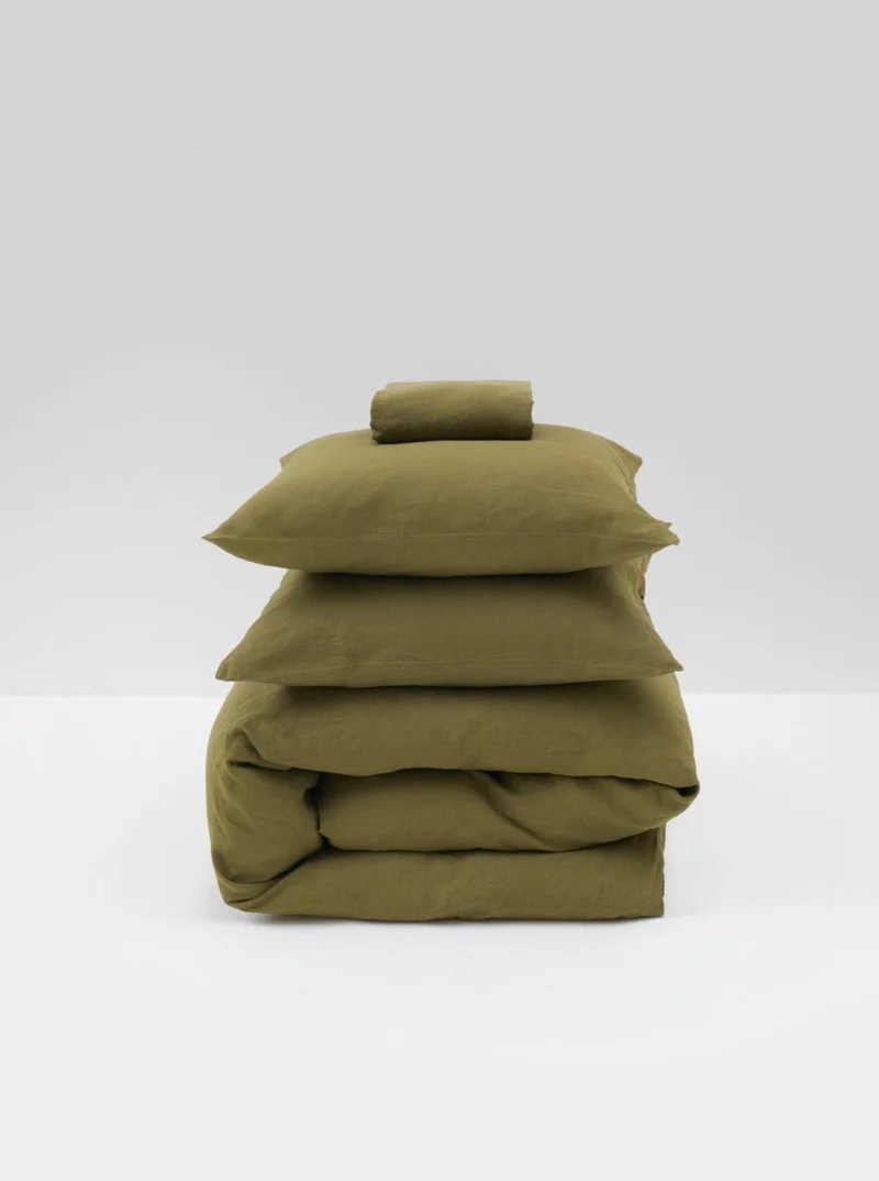 Washed Linen Bed Set in Olive