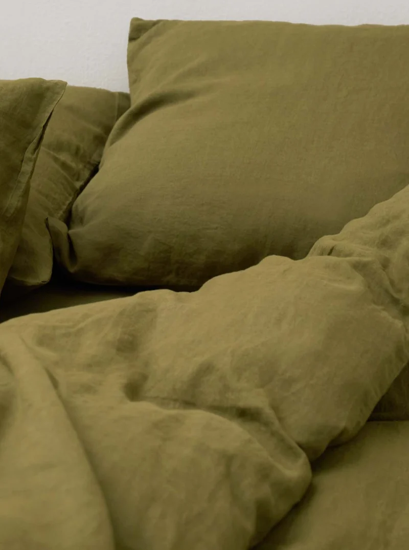 Washed Linen Bed Set in Olive