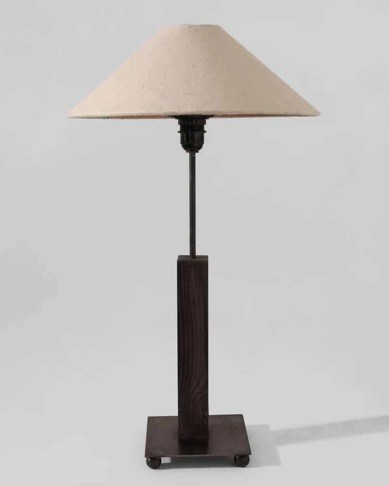 Vintage Mid-Century Swedish Wood And Iron Tall Table Lamp