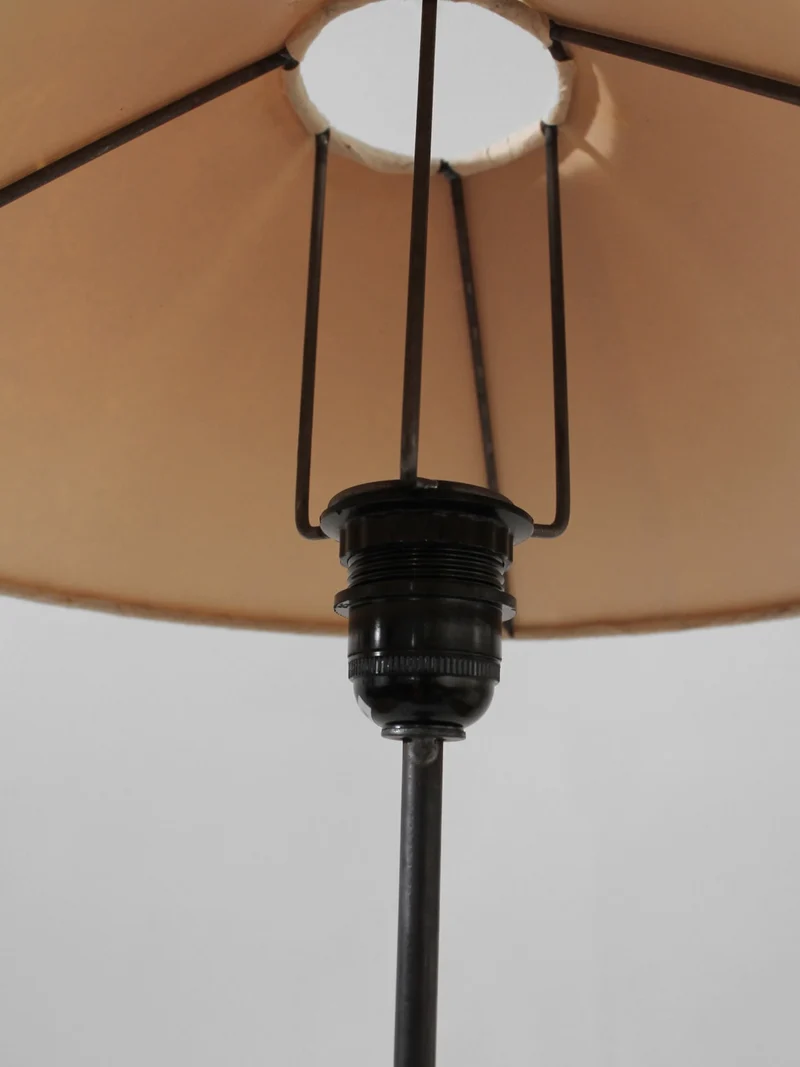 Vintage Mid-Century Swedish Wood And Iron Tall Table Lamp