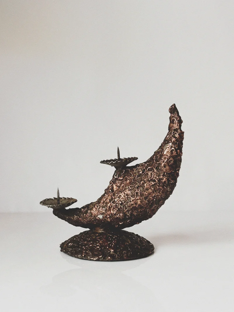 Mid Century Brutalist Candle Holder in Metal, Poland