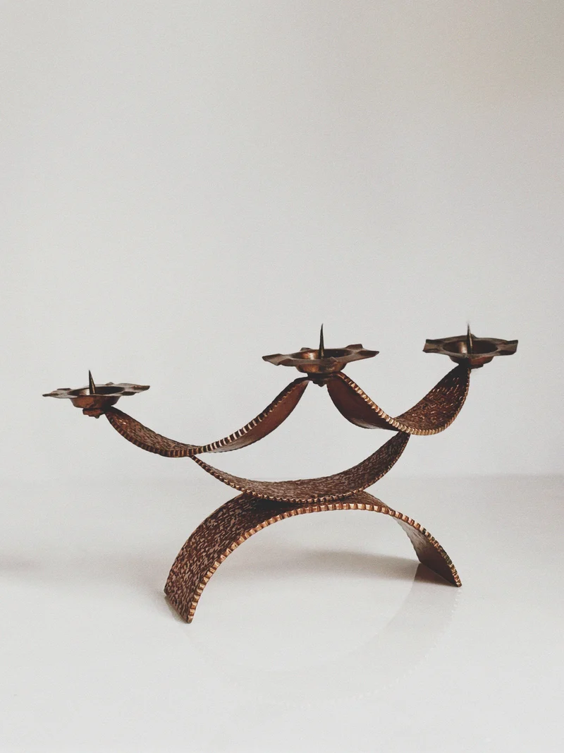 Mid Century Hammered Metal Candlestick, Poland