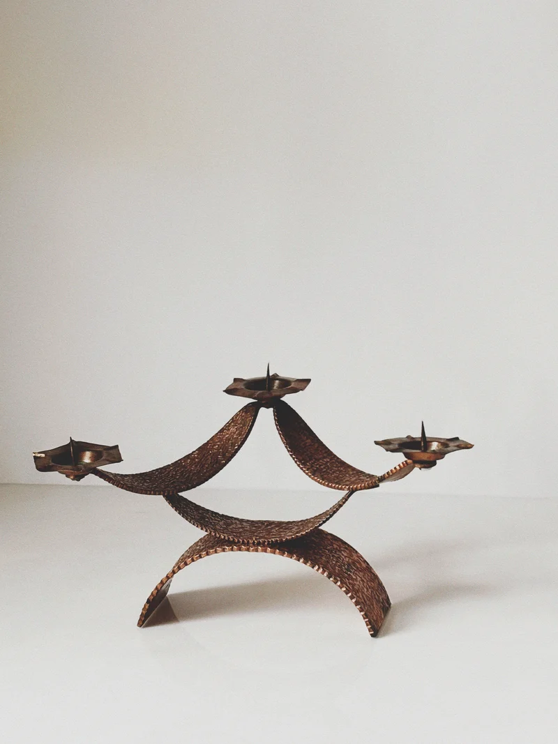 Mid Century Hammered Metal Candlestick, Poland