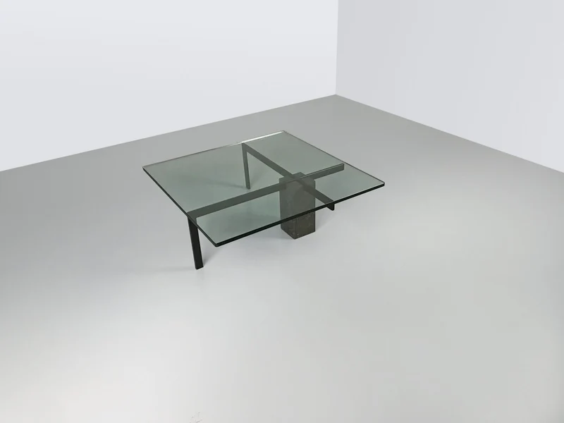 KW1 glass, metal and granite coffee table by Hank Kwint for Metaform 1980s