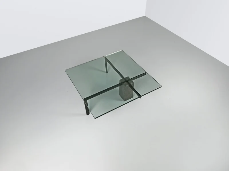 KW1 glass, metal and granite coffee table by Hank Kwint for Metaform 1980s
