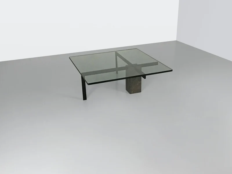 KW1 glass, metal and granite coffee table by Hank Kwint for Metaform 1980s