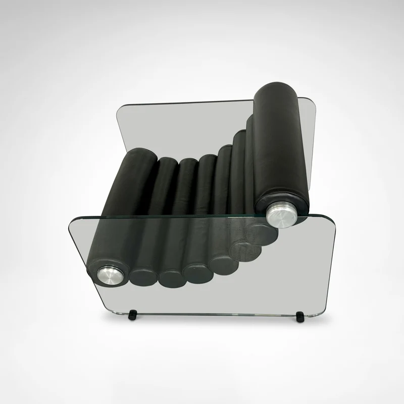 Hyaline leather and glass armchair by Fabio Lenci for Comfortline Italy 1960s