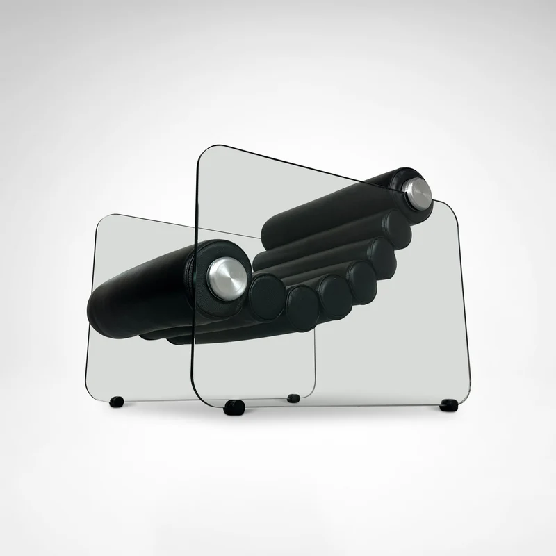 Hyaline leather and glass armchair by Fabio Lenci for Comfortline Italy 1960s