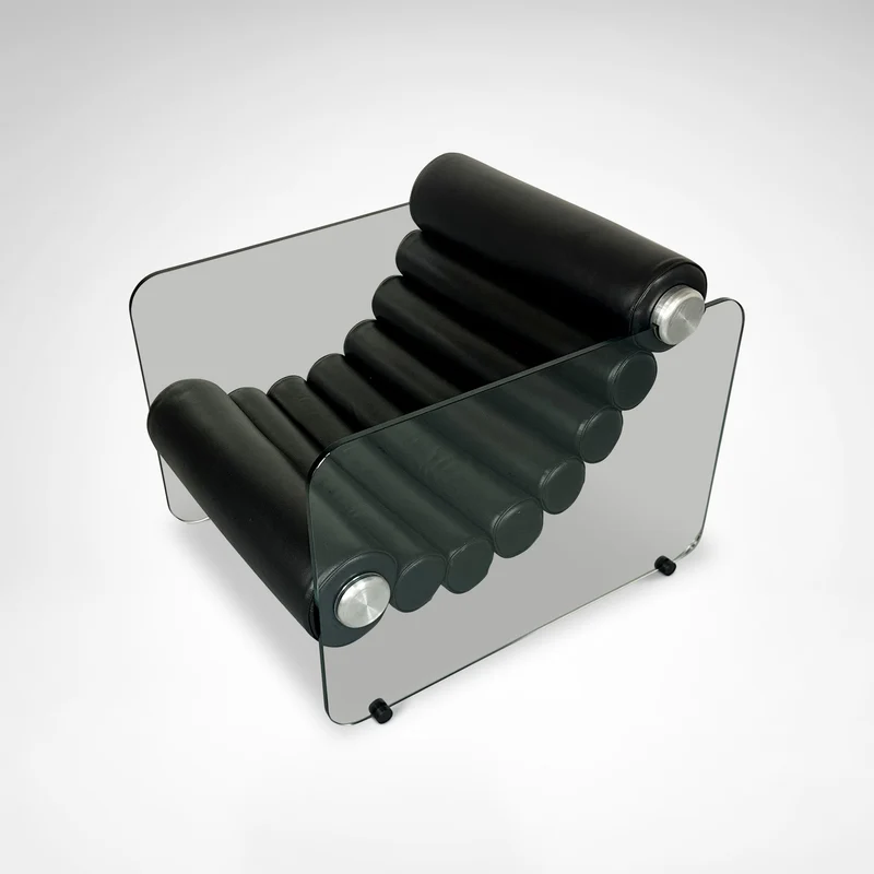 Hyaline leather and glass armchair by Fabio Lenci for Comfortline Italy 1960s
