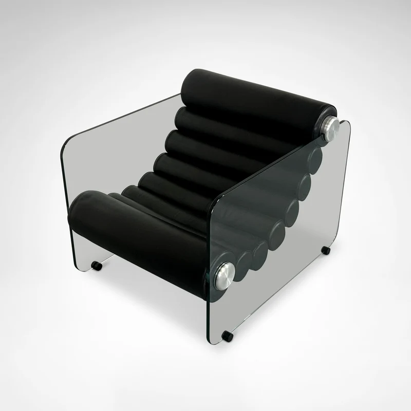 Hyaline leather and glass armchair by Fabio Lenci for Comfortline Italy 1960s