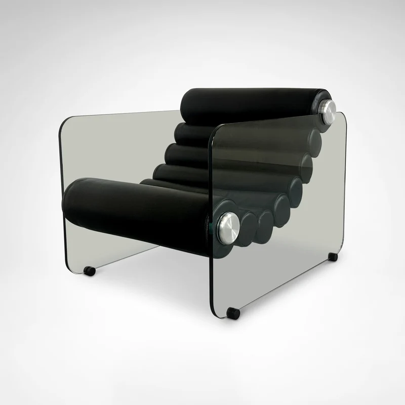 Hyaline leather and glass armchair by Fabio Lenci for Comfortline Italy 1960s
