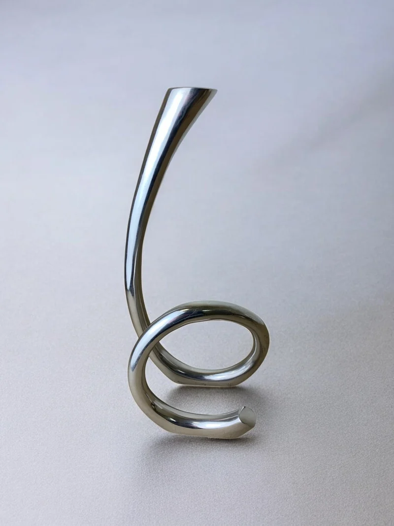 Biomorphic Candleholder, Solid Aluminum, Spain, circa 1970's