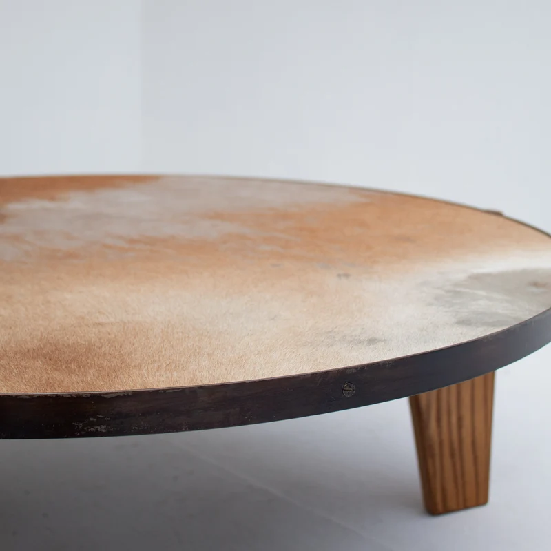 2 Coffee Tables in Wood and Cowhide